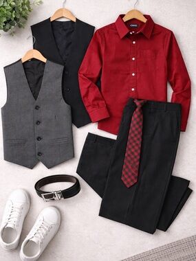 Chaps Boys Dress Outfit Bundle Size 10 – Shirt, Pants, 2 Vests, Tie & Belt